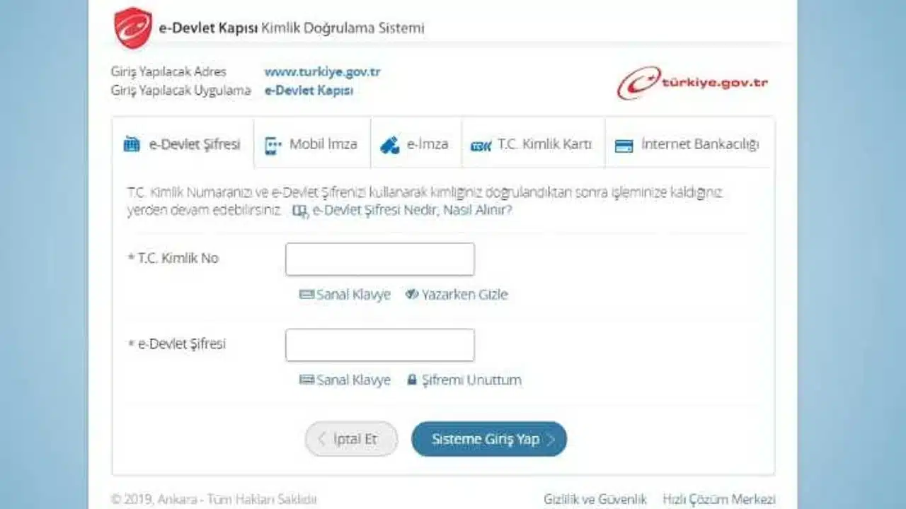 e Devlet Sistemine Giris Yap